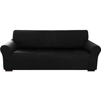 Amazon Brand - Umi Fundas para Sofa 4 Piezas Funda Sofa Diseño de Patrón de Onda Sin Deslizante Ajustado contra Manchas Moderna Elasticas Negro