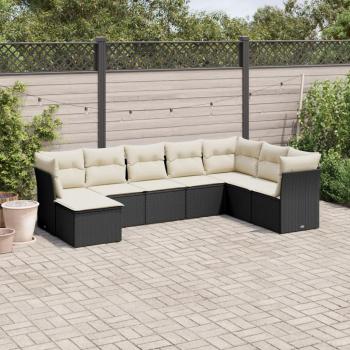 8-Piece Black Poly Rattan Garden Sofa Set with Cushions