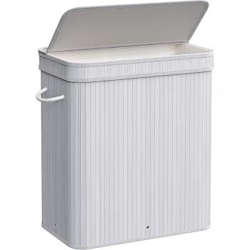 Cesto de Ropa Sucia de Bambú con Tapa y Asas - 100L, Bolsa Interior Extraíble y Lavable, Ideal para Lavandería y Dormitorio, Colores Gris y Natural