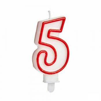 Vela Cumpleaños Número 5 Rojo Blanco (12 Unidades) - Gran Fiesta