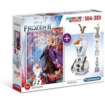 Clementoni Puzzle 104 Piezas +Modelo 3D Frozen 2, Color