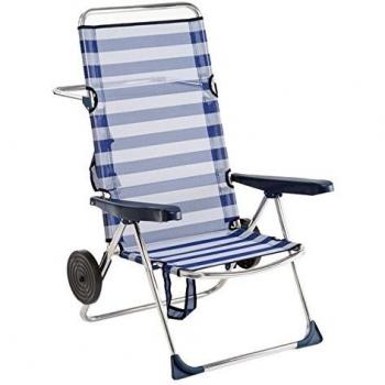 Alco 670ALFRD-0056 Silla Playa Alta, fibreline, con Rueda, Rayas Azules Y Blancas, 96x69.5x14 cm