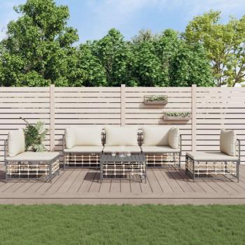 6-Piece Anthracite Poly Rattan Garden Lounge Set with Cushions
