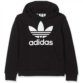 Adidas Unisex Children's Trefoil Hoodie, Black/White, 12-13 years