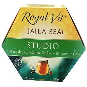 Royal-Vit Jalea Real Studio 20 Viales de 10 ml de Dietisa - Complemento Alimenticio con 500 mg de Jalea Real, Colina, Fósforo, Extracto de Cola y Vitamina B6 - Contribuye a la Concentración, la Buena Memoria y Ayuda a Disminuir la Fatiga
