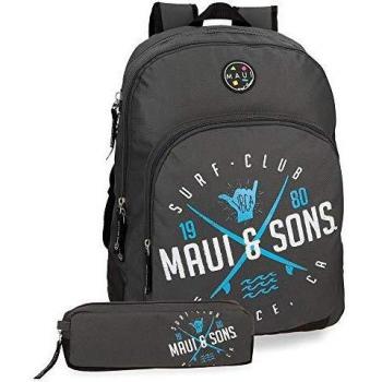 Maui & Sons Shaka Mochila doble compartimento + estuche escolar, color Gris