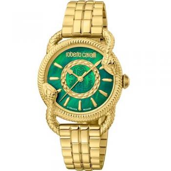 Reloj de Pulsera Analógico para Mujer Roberto Cavalli by Franck Muller - Correa Oro Amarillo, Dial de Nácar Verde, Modelo RV1L126M1041