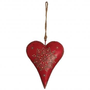 Corazón rojo de metal y cuerda para colgar 20 cm