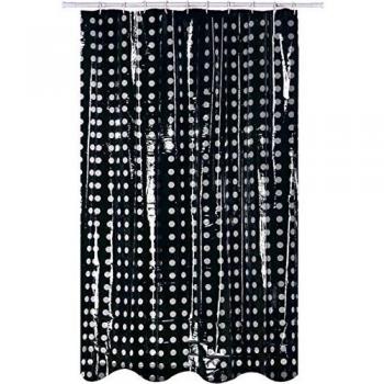 CORTINA DE BAÑO CON PUNTOS NEGRA PVC