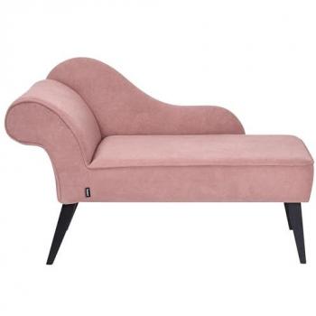 Chaise Longue Rosa Vintage Tapicería de Poliéster Patas Negras Izquierda Biarritz