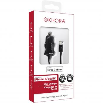 Khora Mobile KH-21766 - Cargador de coche para Apple iPhone 5 y 6, color negro