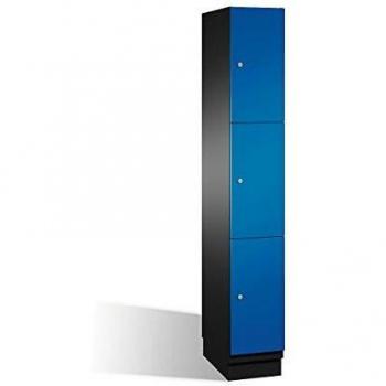 Armario de Compartimentos Bajo Llave C+P Cambio, 3 Estantes, Puertas de Acero, Color Negro y Azul Enziano