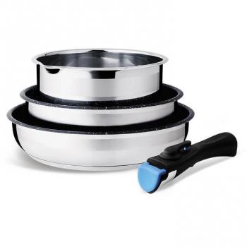 Sartén Feel Maestro MR-3529-4 de Acero Inoxidable en Negro y Plateado con 3 Tamaños Diferentes