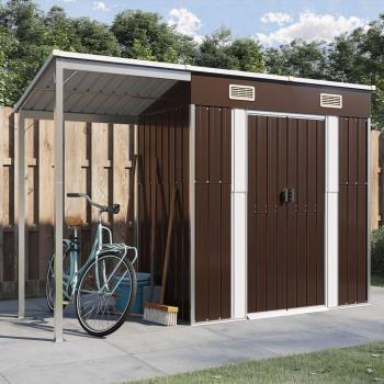 vidaXL Garden Shed with Extended Roof Brown 277x110.5x181 cm Steel