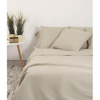 Funda Nórdica de Punto 100% Algodón Beige y Gris, No se Arruga, Mejora tu Descanso, para Cama de 180 cm con 2 Almohadas 50x105 cm