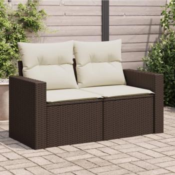 Sofá de jardín de 2 asientos con almohadas de Polyrattan marrón