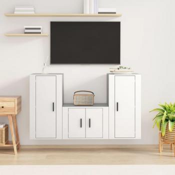 vidaXL Set de muebles para TV 3 piezas madera contrachapada blanca, Mueble de salón, Mueble TV, Mesa de TV