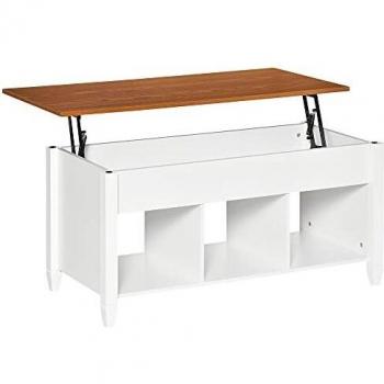 HOMCOM Mesa de Centro Elevable Mesa de Café con 3 Compartimentos Abiertos Mesa Rectangular Moderna para Salón Comedor 105x50x48-61,5 cm Blanco y Marrón
