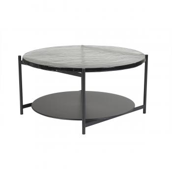 Mesa de centro redonda Welle con doble tablero de cristal reciclado y metal negro, 85 cm