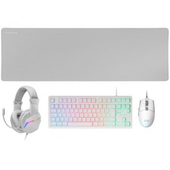 Mars Gaming MCP-RGB3W Combo Gaming Teclado Fixed RGB + Ratón Óptico RGB Flow 3200 DPI + Auriculares Over-Ear RGB + Alfombrilla XXL Blanco