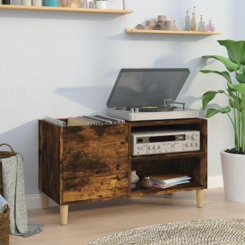 Mueble de discos de madera contrachapada en color roble ahumado, dimensiones 84,5x38x48 cm, acabado marrón