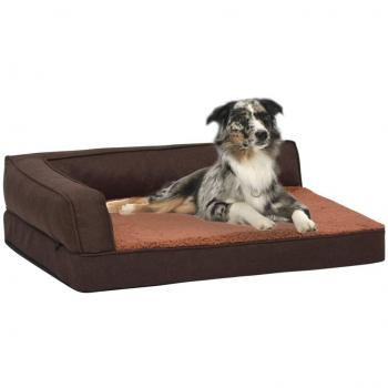 Colchón de cama de perro ergonómico aspecto lino marrón 75x53cm
