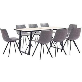 vidaXL Juego de Comedor 9 Piezas de Cuero Sintético Mobiliario Decoración Interior Casa Hogar Robusto Duradero Resistente Funcional Práctico Útil Gris