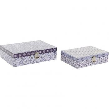 Juego de Cajas Decorativas DKD Home Decor 29 x 21 x 8 cm Lienzo Madera Naranja Blanco