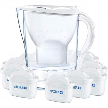 BRITA Jarra con filtro de agua para nevera Marella para reducir el cloro, la cal y las impurezas, incluye 12 cartuchos de filtro MAXTRA+, 2.4L, blanco