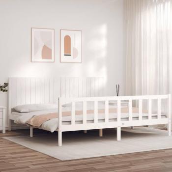 Cama Tsunbed sin colchón blanca 200x200 cm de madera maciza de pino con cabecero