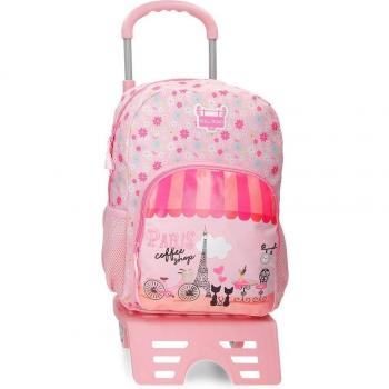 Mochila Escolar 40cm Roll Road Coffee Shop con carro