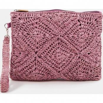 Pouch grande de radia trenzada en lila con asa corta y cremallera