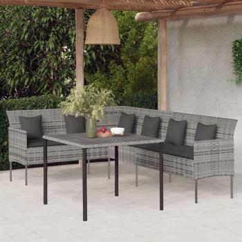 2 Piece Grey Poly Rattan Garden Dining Set with Cushions