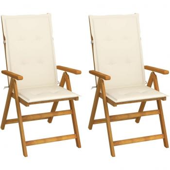 Reclining Garden Chairs Set of 2 with Cushions Solid Acacia Wood