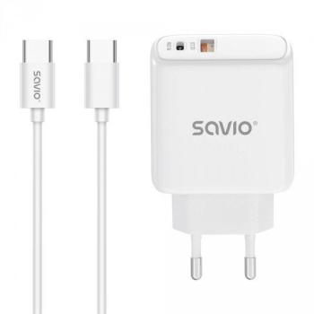 Cargador USB Savio LA-10 30W Blanco con Cable, Carga Rápida y Power Delivery 3.0