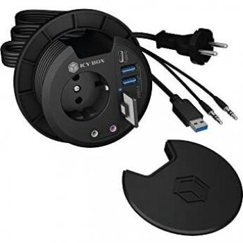 Hub de Escritorio ICY BOX IB-HUB1430-CR con 3 Puertos USB 3.0, Lector de Tarjetas SD/microSD y Entrada/Salida de Audio
