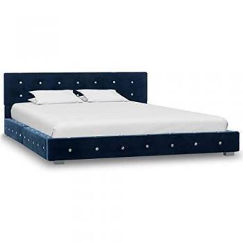 vidaXL Cama Matrimonio Estructura + Colchón Viscoelástico + Somier Láminas Cabecero Tapizada Terciopelo 140x200 cm Contrachapado MDF Patas Acero Azul