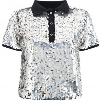 PINKO Women's Black Sequin Polo Top - Size 44
