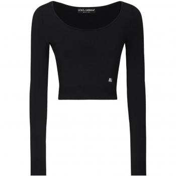 Dolce & Gabbana Women's Ribbed Cropped Top in Black, Size 44, Round-neck Knitwear, Female, Color: Black