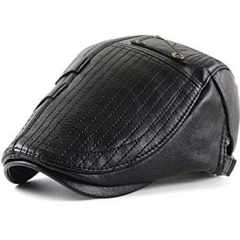 CusGifta Gorra de Cuero para Hombre, Sombrero Plano, Gorra de Beisbol, Newsboy Cap PU Cuero Liso Sombrero Hiedra Sombrero Plano Irlandés Cabbie Cap