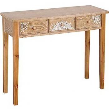 Consola Auxiliar de Madera Fresno 100cm con Tallado y 3 Cajones Kiko