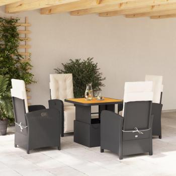 5-Piece Black Poly Rattan Garden Dining Set with Cushions