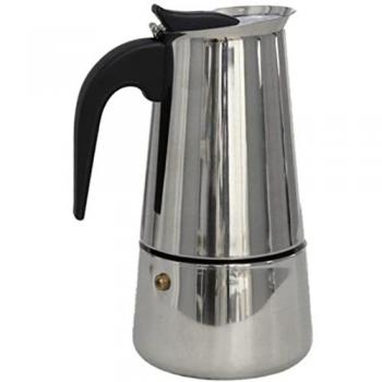 Cafetera Italiana de Acero Inoxidable 9 Tazas con Asa de Plástico para Inducción - Color Plata