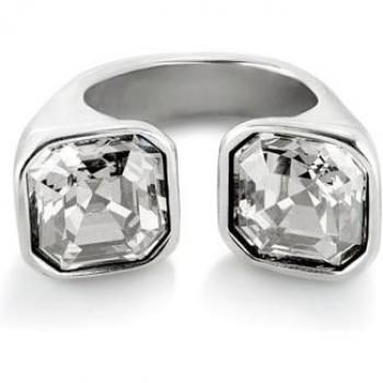 UNO de 50 Elegant Silver Plated Metal Alloy Ring with Faceted White Crystal - Size 12