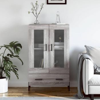 Aparador alto de madera de ingeniería 69,5x31x115 cm, mueble de almacenaje moderno con armarios y cajón en color gris Sonoma