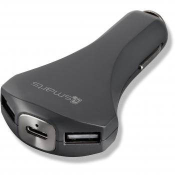 4Smarts Último Cargador Rápido del Coche del USB Negro, USB Tipo A + USB Tipo C 3100 Mah, Ampolla
