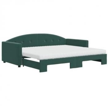 Sofá cama nido con colchón de terciopelo verde oscuro 90x200 cm