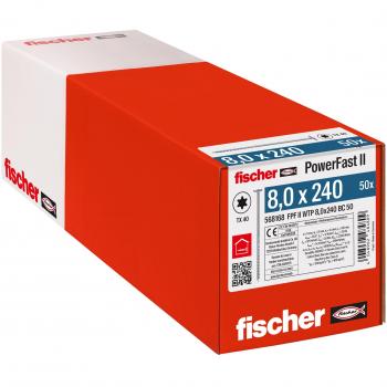 Fischer PowerFast II 568168 - Tornillo para madera, 8,0 x 240 mm, 50 unidades, color plateado