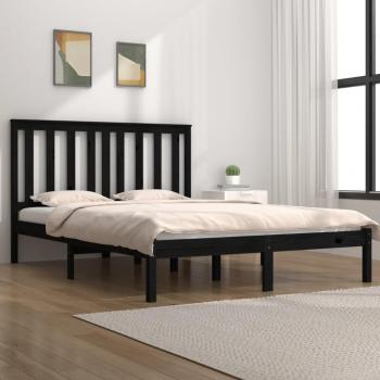 Estructura de cama redonda de madera maciza de pino gris y negra 120x200 cm