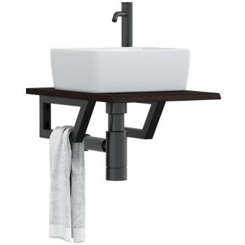 Estante de lavabo de pared de acero y madera maciza de roble - Marrón - Tamaño: 40 x 60 x 2 cm
